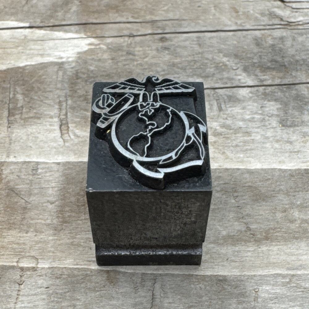 Vintage Printing Letterpress Printers Block US Marine Corps Logo Metal